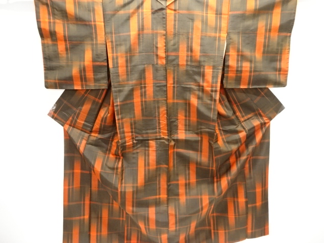 JAPANESE KIMONO / ANTIQUE KIMONO / SILK / FUSHI TSUMUGI / WOVEN ABSTRACT GRID